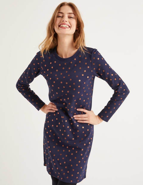Sweatshirt Dress - Navy, Scattered Dot Small Sweatshirt Dress - Navy, Scattered Dot Small