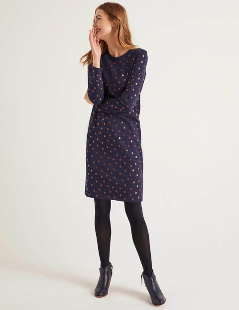 Sweatshirt Dress - Navy, Scattered Dot Small Sweatshirt Dress - Navy, Scattered Dot Small