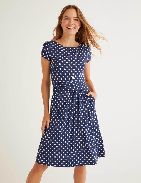 Amelie Jersey Dress - Navy, Linear Brand Spot Amelie Jersey Dress - Navy, Linear Brand Spot