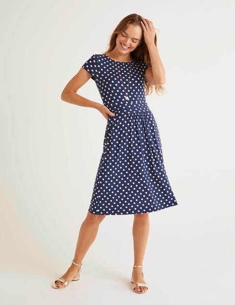 Amelie Jersey Dress - Navy, Linear Brand Spot Amelie Jersey Dress - Navy, Linear Brand Spot