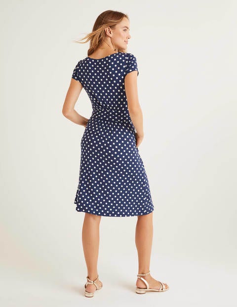 Amelie Jersey Dress - Navy, Linear Brand Spot Amelie Jersey Dress - Navy, Linear Brand Spot