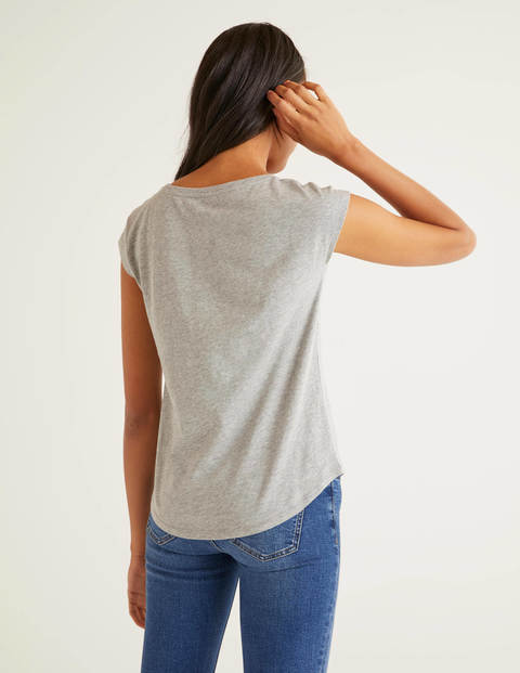 Robyn Jersey-T-Shirt - Grau Meliert, Gestickte Hunde Robyn Jersey-T-Shirt - Grau Meliert, Gestickte Hunde