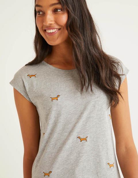 Robyn Jersey-T-Shirt - Grau Meliert, Gestickte Hunde Robyn Jersey-T-Shirt - Grau Meliert, Gestickte Hunde