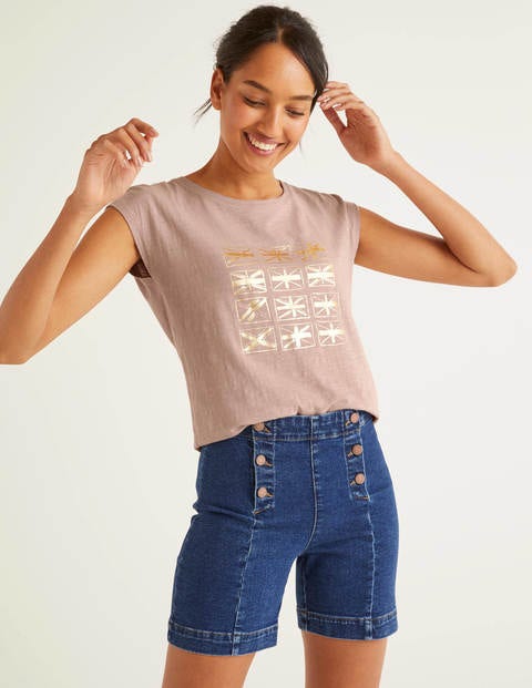 Robyn Jersey Tee - Milkshake, Gold Metallic Flags Robyn Jersey Tee - Milkshake, Gold Metallic Flags