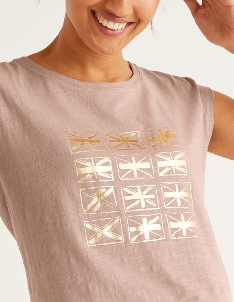 Robyn Jersey Tee - Milkshake, Gold Metallic Flags Robyn Jersey Tee - Milkshake, Gold Metallic Flags
