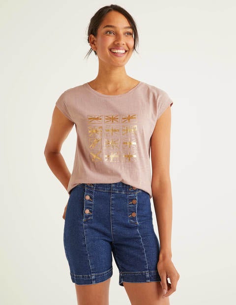 Robyn Jersey Tee - Milkshake, Gold Metallic Flags Robyn Jersey Tee - Milkshake, Gold Metallic Flags