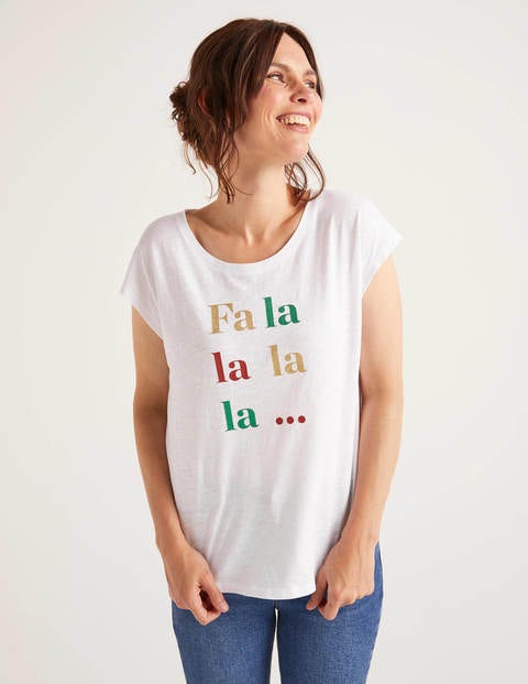 Robyn Jersey Tee - White, Fa La La Robyn Jersey Tee - White, Fa La La