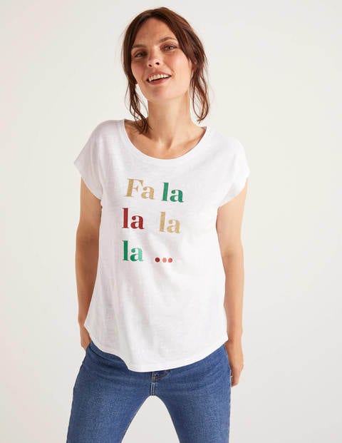 Robyn Jersey Tee - White, Fa La La Robyn Jersey Tee - White, Fa La La