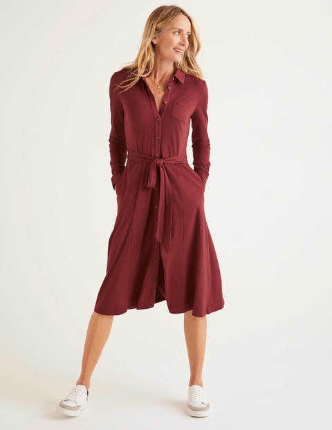 Susannah Jersey Shirt Dress - Maroon 