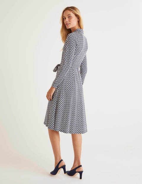 Susannah Jersey Shirt Dress - Navy, Lattice Stamp Susannah Jersey Shirt Dress - Navy, Lattice Stamp