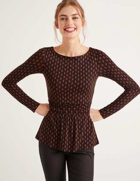 Lucille Jersey Top - Black, Dainty Leaf 