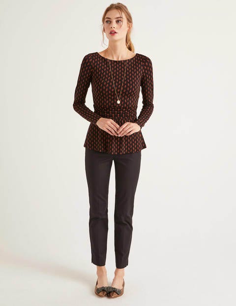 Top en jersey Lucille - Noir, motif feuille délicate Top en jersey Lucille - Noir, motif feuille délicate