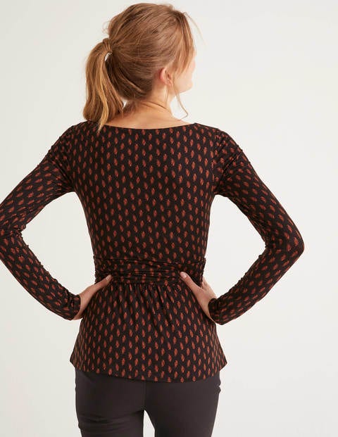 Top en jersey Lucille - Noir, motif feuille délicate Top en jersey Lucille - Noir, motif feuille délicate