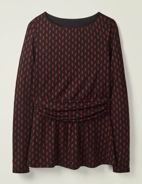 Top en jersey Lucille - Noir, motif feuille délicate Top en jersey Lucille - Noir, motif feuille délicate