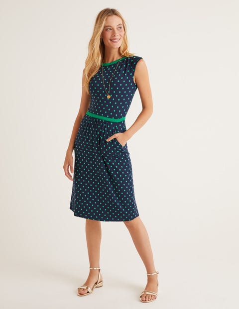 Eleanor Jersey Dress - Navy, Linear Brand Spot Eleanor Jersey Dress - Navy, Linear Brand Spot