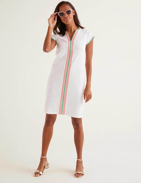 Peggy Embroidered Jersey Dress - White Peggy Embroidered Jersey Dress - White