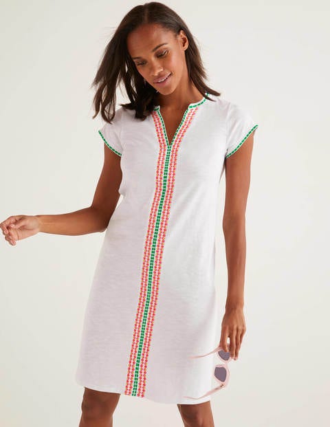 Peggy Embroidered Jersey Dress - White Peggy Embroidered Jersey Dress - White