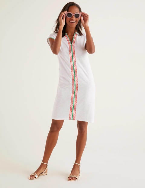 Peggy Embroidered Jersey Dress - White Peggy Embroidered Jersey Dress - White