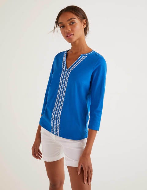 Peggy Embroidered Jersey Top - Bold Blue Peggy Embroidered Jersey Top - Bold Blue