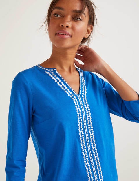Peggy Embroidered Jersey Top - Bold Blue Peggy Embroidered Jersey Top - Bold Blue