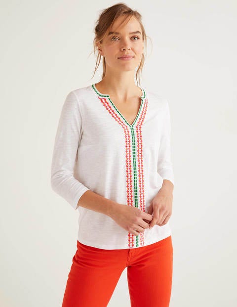 Peggy Embroidered Jersey Top - White Peggy Embroidered Jersey Top - White