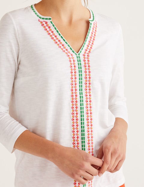 Peggy Embroidered Jersey Top - White Peggy Embroidered Jersey Top - White