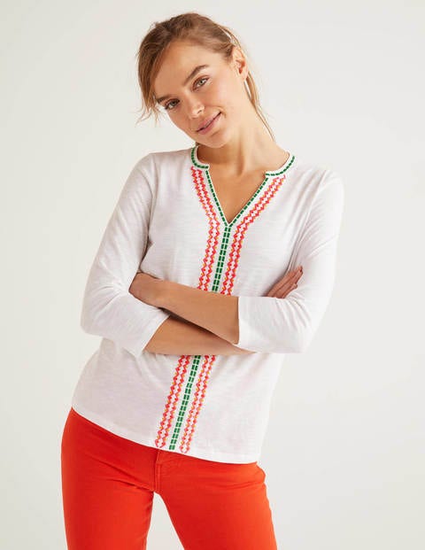 Peggy Embroidered Jersey Top - White Peggy Embroidered Jersey Top - White