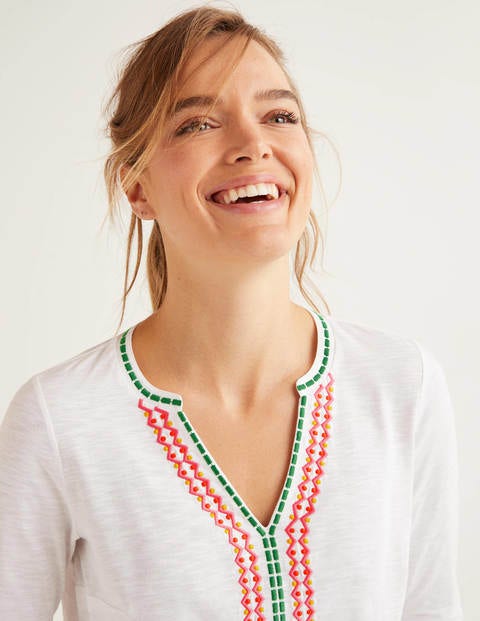 Peggy Embroidered Jersey Top - White Peggy Embroidered Jersey Top - White