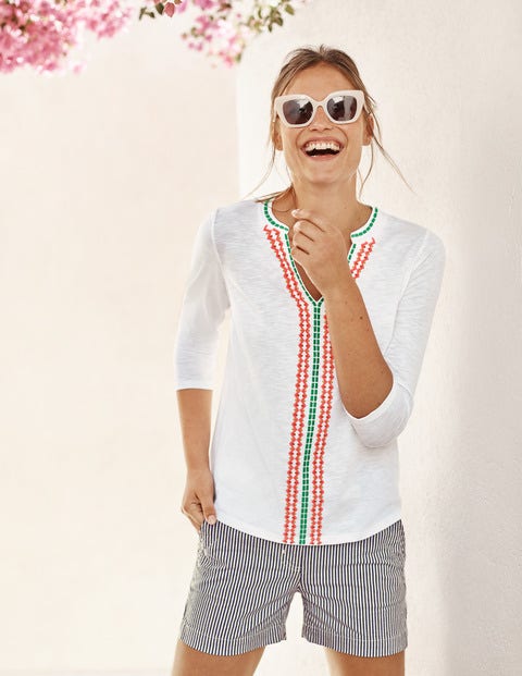 Peggy Embroidered Jersey Top - White Peggy Embroidered Jersey Top - White