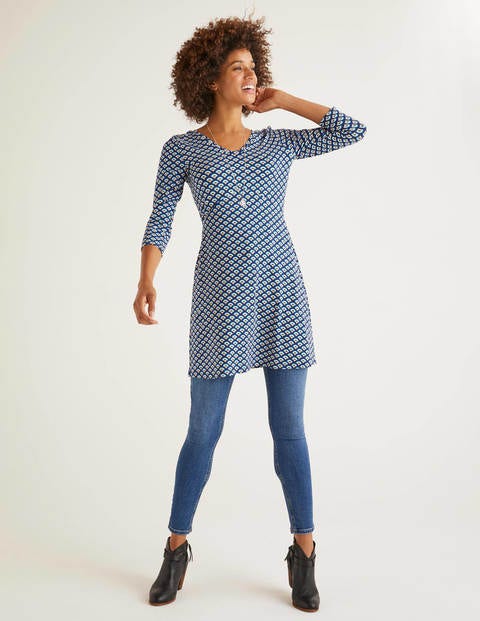 Tori Jersey Tunic - Navy, Arc Scallop Tori Jersey Tunic - Navy, Arc Scallop