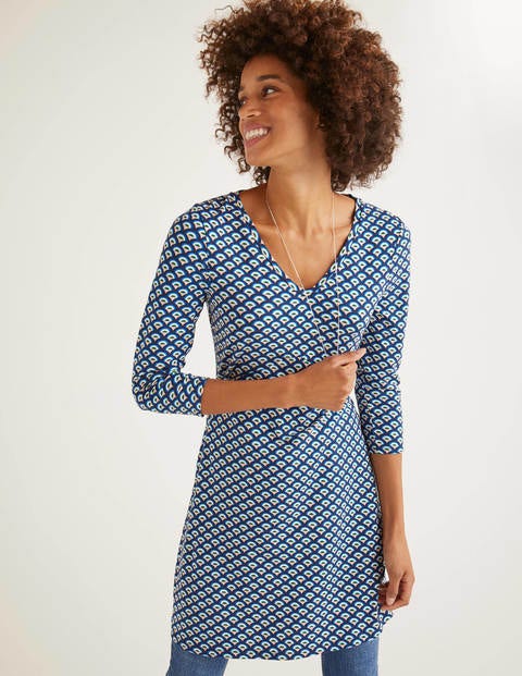 Tori Jersey Tunic - Navy, Arc Scallop Tori Jersey Tunic - Navy, Arc Scallop