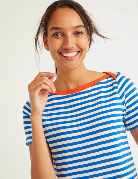 Georgia Jersey T-shirt Dress - Ivory/ Blue Georgia Jersey T-shirt Dress - Ivory/ Blue