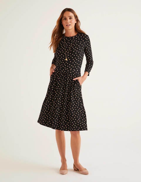 Mira Jerseykleid - Schwarz, Verstreute Boden-Tupfen Mira Jerseykleid - Schwarz, Verstreute Boden-Tupfen