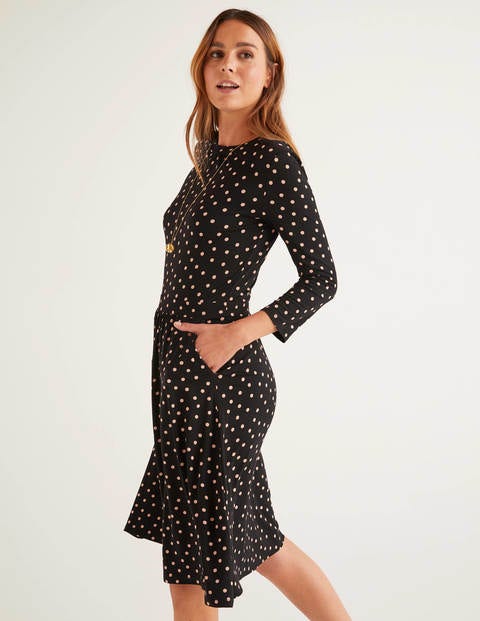 Mira Jerseykleid - Schwarz, Verstreute Boden-Tupfen Mira Jerseykleid - Schwarz, Verstreute Boden-Tupfen