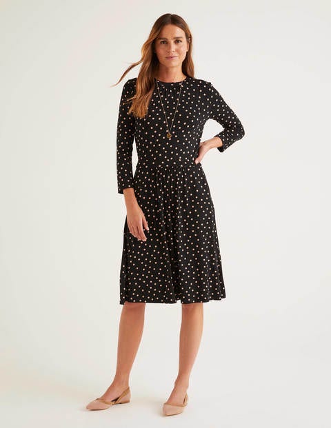 Mira Jerseykleid - Schwarz, Verstreute Boden-Tupfen Mira Jerseykleid - Schwarz, Verstreute Boden-Tupfen