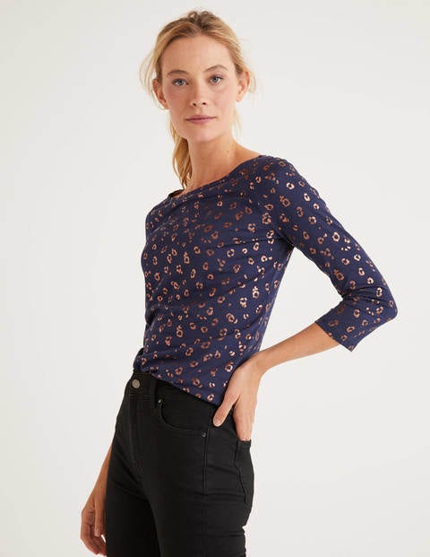 Judith Metallic Jersey Top - Navy/Copper, Animal Stamp Judith Metallic Jersey Top - Navy/Copper, Animal Stamp