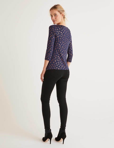 Judith Metallic Jersey Top - Navy/Copper, Animal Stamp Judith Metallic Jersey Top - Navy/Copper, Animal Stamp