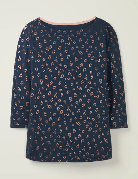 Judith Metallic Jersey Top - Navy/Copper, Animal Stamp Judith Metallic Jersey Top - Navy/Copper, Animal Stamp