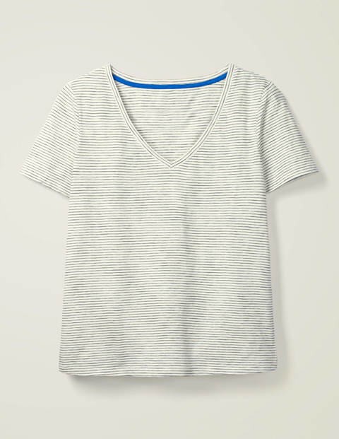 The Cotton V-neck Tee - Ivory/Navy The Cotton V-neck Tee - Ivory/Navy