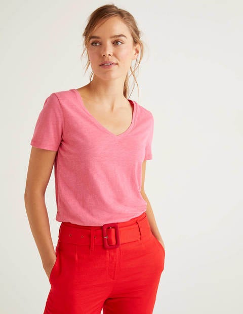 The Cotton V-Neck Tee - Bright Camellia The Cotton V-Neck Tee - Bright Camellia