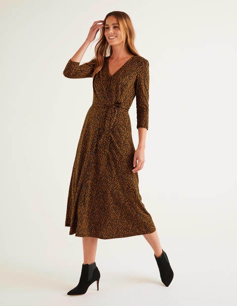 Fleur Jersey Midi Dress - Black, Animal Stamp Fleur Jersey Midi Dress - Black, Animal Stamp