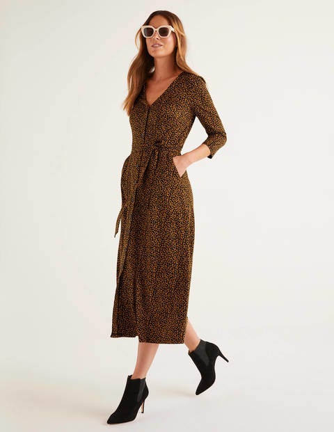 Fleur Jersey Midi Dress - Black, Animal Stamp Fleur Jersey Midi Dress - Black, Animal Stamp
