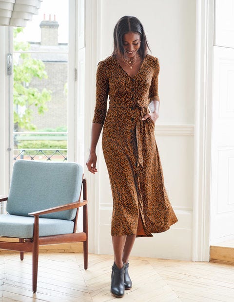 Fleur Jersey Midi Dress - Black, Animal Stamp Fleur Jersey Midi Dress - Black, Animal Stamp