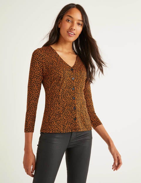 Fleur Jersey Top - Black, Animal Stamp Fleur Jersey Top - Black, Animal Stamp