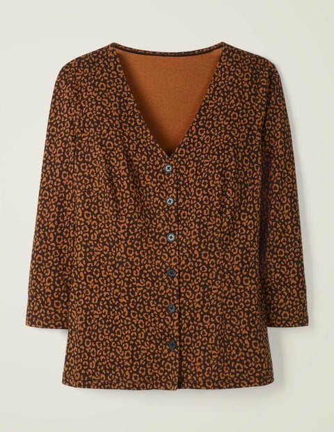 Fleur Jersey Top - Black, Animal Stamp Fleur Jersey Top - Black, Animal Stamp