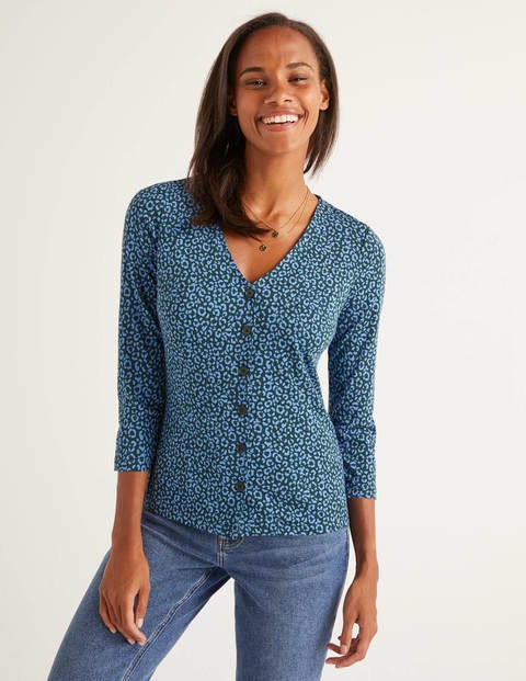 Fleur Jersey Top - Sky Blue, Animal Stamp Fleur Jersey Top - Sky Blue, Animal Stamp