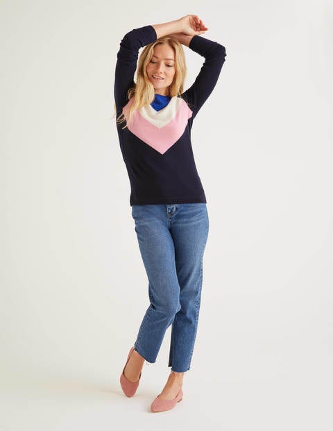 Kaschmirpullover mit Rundhalsausschnitt - Navy, Zickzackmuster Kaschmirpullover mit Rundhalsausschnitt - Navy, Zickzackmuster