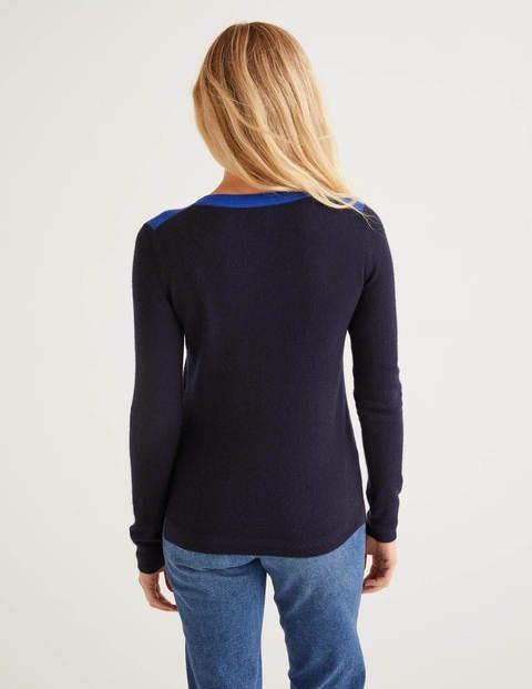 Kaschmirpullover mit Rundhalsausschnitt - Navy, Zickzackmuster Kaschmirpullover mit Rundhalsausschnitt - Navy, Zickzackmuster