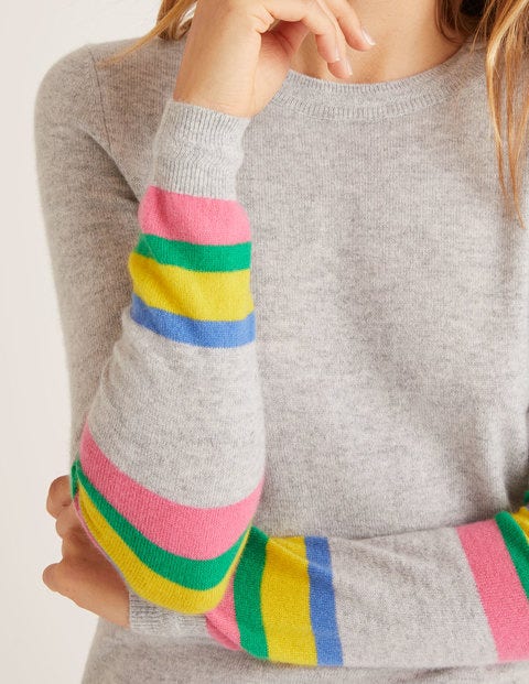 Cashmere Crew Neck Jumper - Grey Melange Colourblock Cashmere Crew Neck Jumper - Grey Melange Colourblock