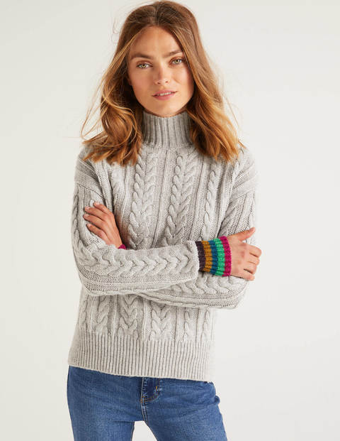Winifred Pullover Mit Zopfmuster - Silber Melange Winifred Pullover Mit Zopfmuster - Silber Melange